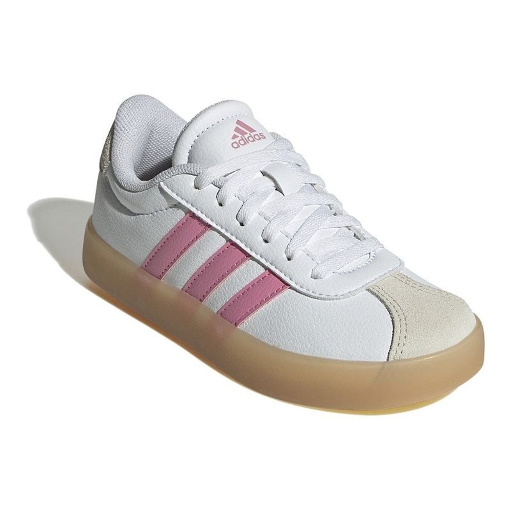 Adidas VL Court 3.0 Sneakers Size 2.5K White Pink Gum Sole Casual Kids Shoes
